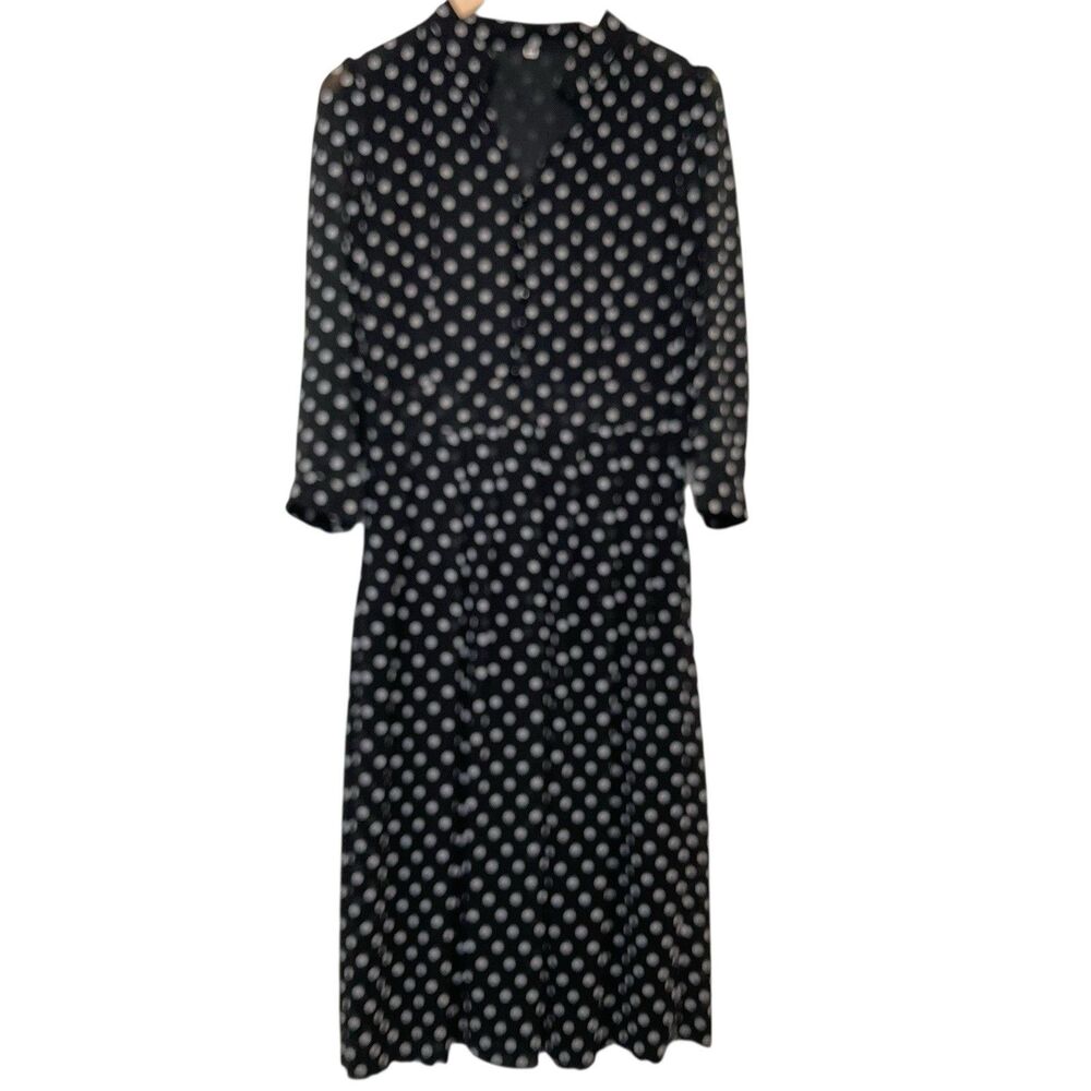 Vintage 80s Polka Dot V-Neck Secretary Retro Dress Women’s Size M Medium
